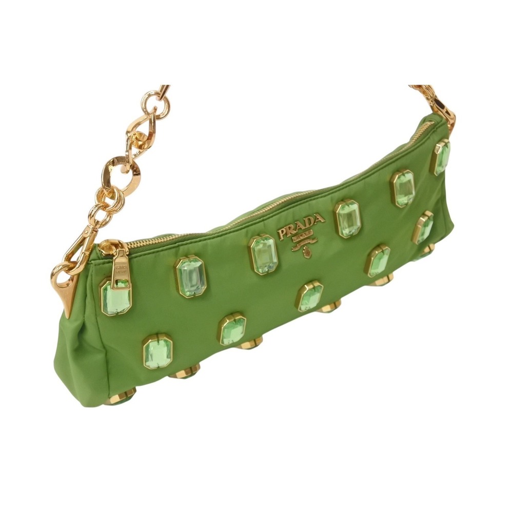 PRADA TESSUTO PIETRE CLUTCH BAG Jeweled Chain Shoulder Green - Picture 4 of 10